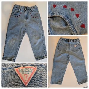Vintage 90s Guess Kids Denim Jeans with Red Heart Details 4t